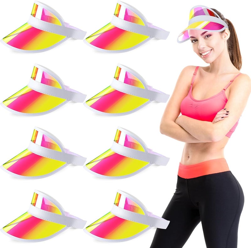 Tarpop 8 Pack Poker Visors Bulk Plastic Bingo Hat Dealer Casino Visors Clear Beach Sunhat for Women Party Outdoor - Image 1